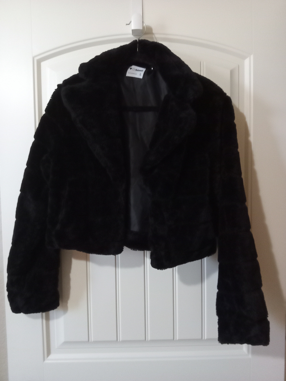 Ci Sono Black Faux Fur Cropped Jacket L